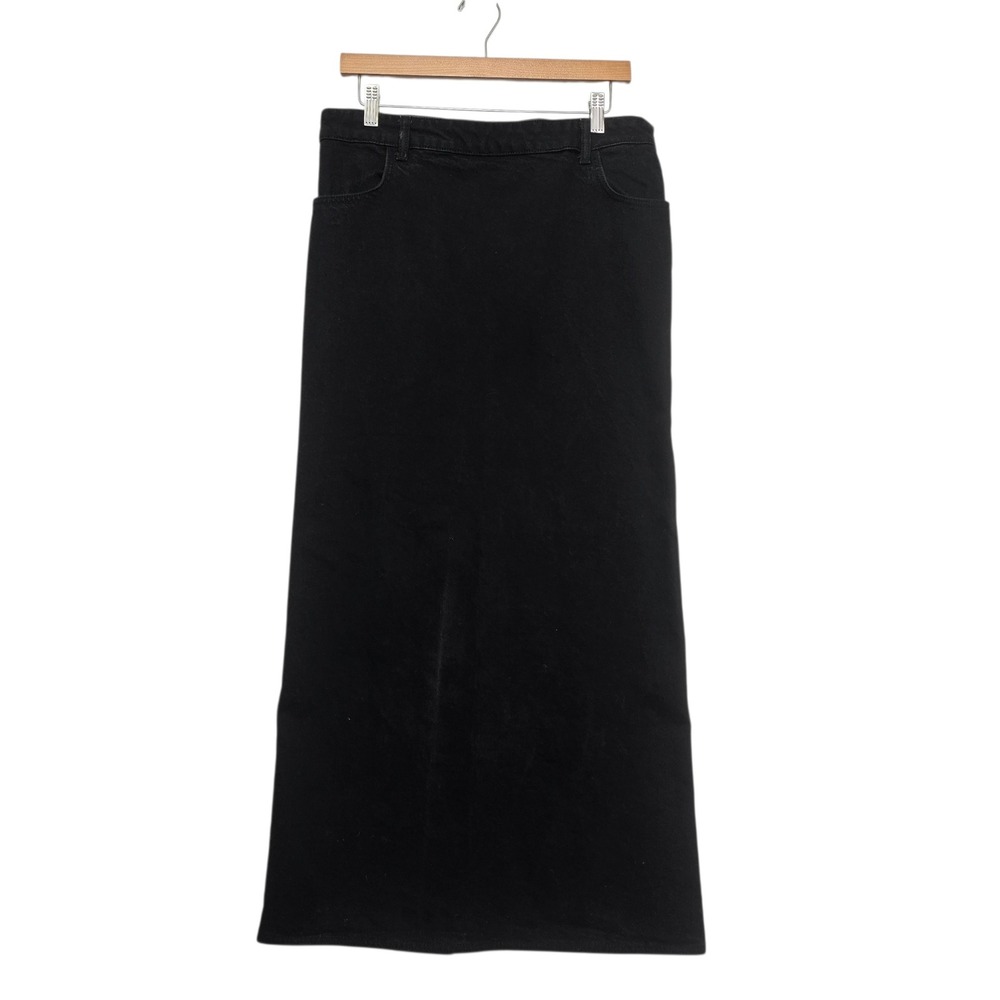 Zara Black Denim‎ Maxi Skirt High Waisted Back Slit Side Zip Womens Large US 10